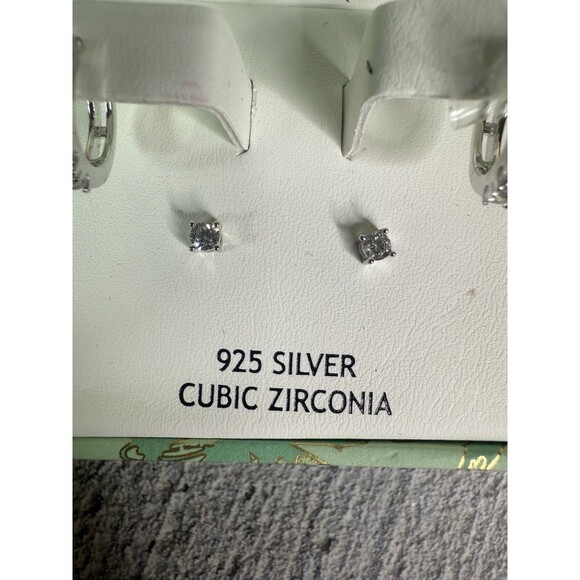 NIB Rachel Ashwell 925 Silver Cubic Zirconia Huggies & Stud Earrings Set - Picture 3 of 9